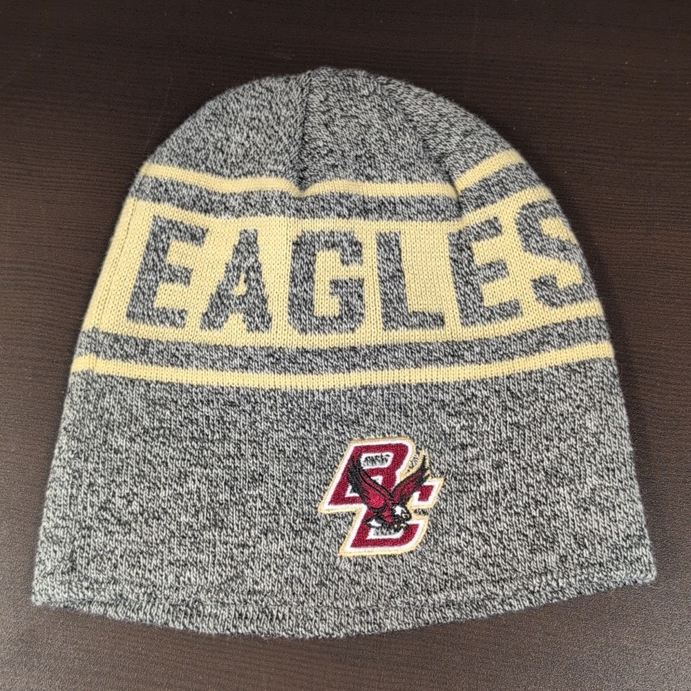 Boston College Eagles Knit Beanie Hat Gray Cream Embroidered Logo - Picture 3 of 7